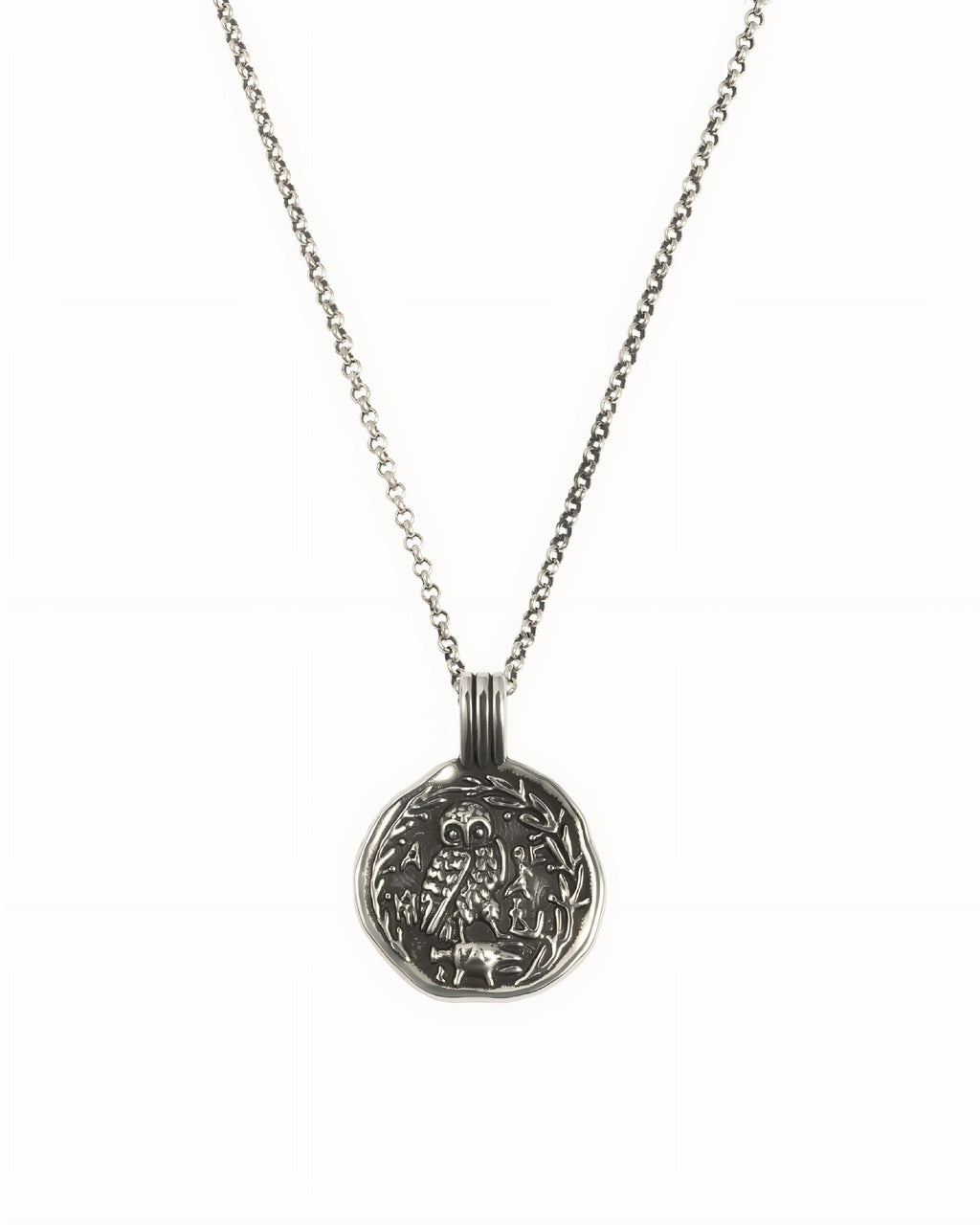 Athenian Owl Coin Necklace Pendant In Sterling Silver