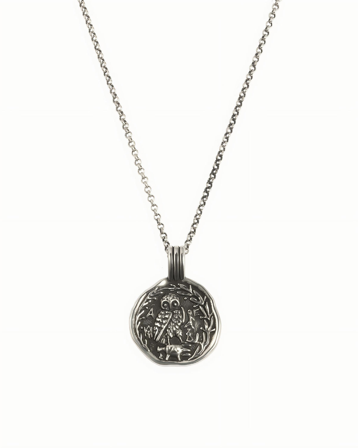 Athenian Owl Coin Necklace Pendant In Sterling Silver