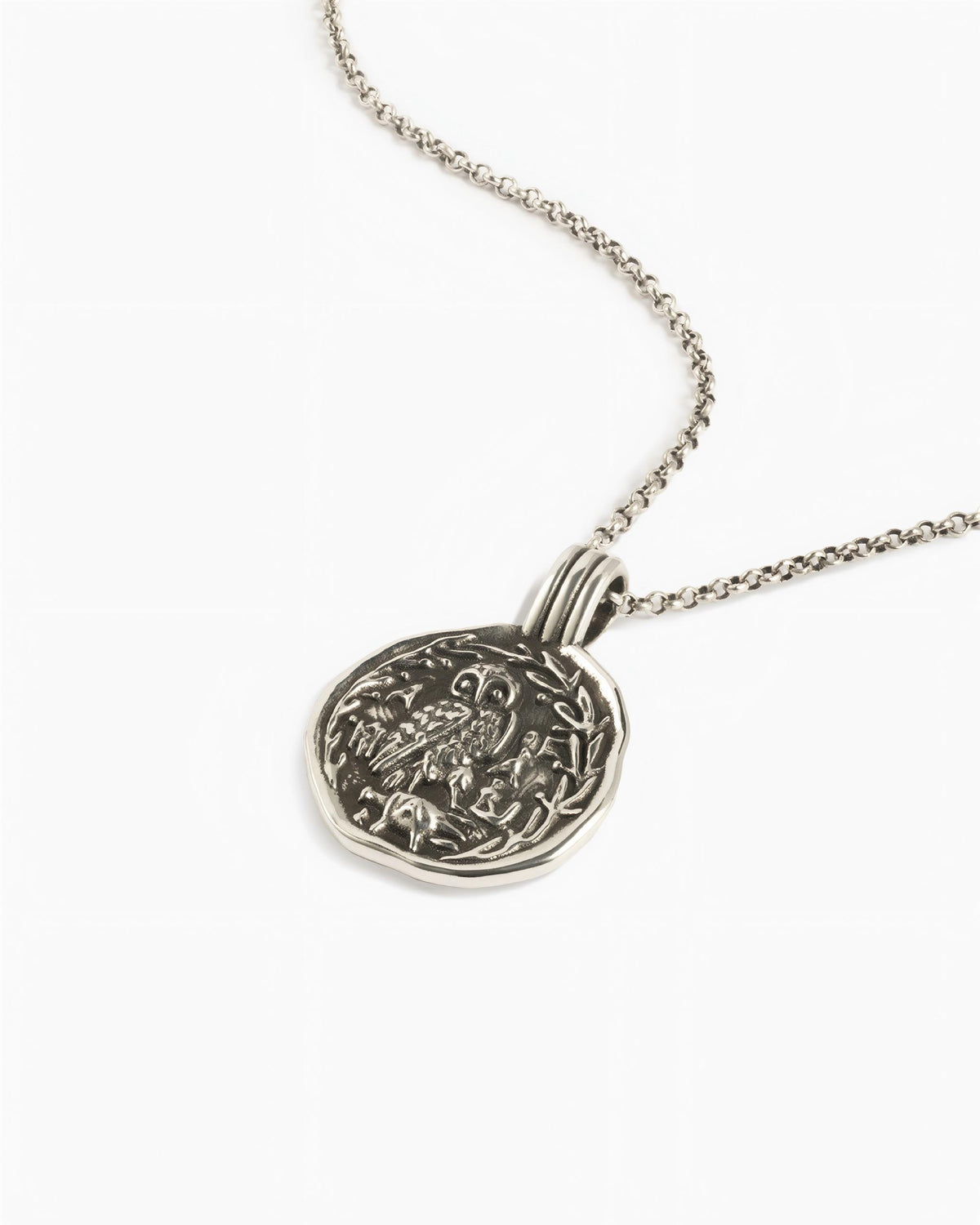 Athenian Owl Coin Necklace Pendant In Sterling Silver