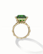 Bamboo Solitaire Ring In Sterling Silver With Green Obsidian