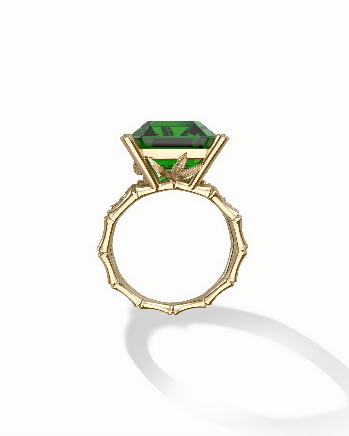 Bamboo Solitaire Ring In Sterling Silver With Green Obsidian