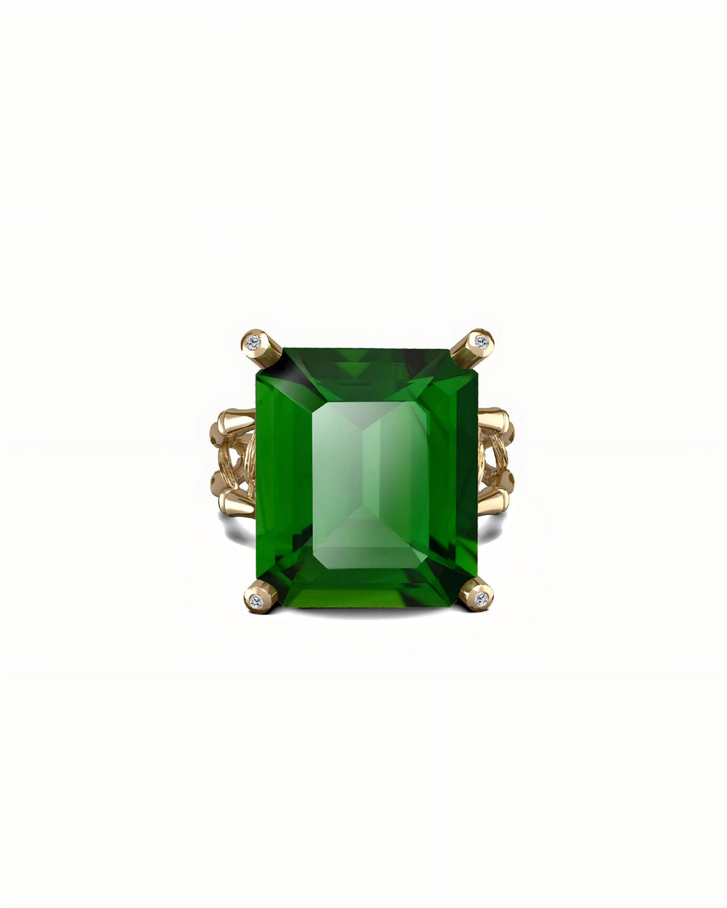 Bamboo Solitaire Ring In Sterling Silver With Green Obsidian