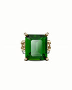 Bamboo Solitaire Ring In Sterling Silver With Green Obsidian