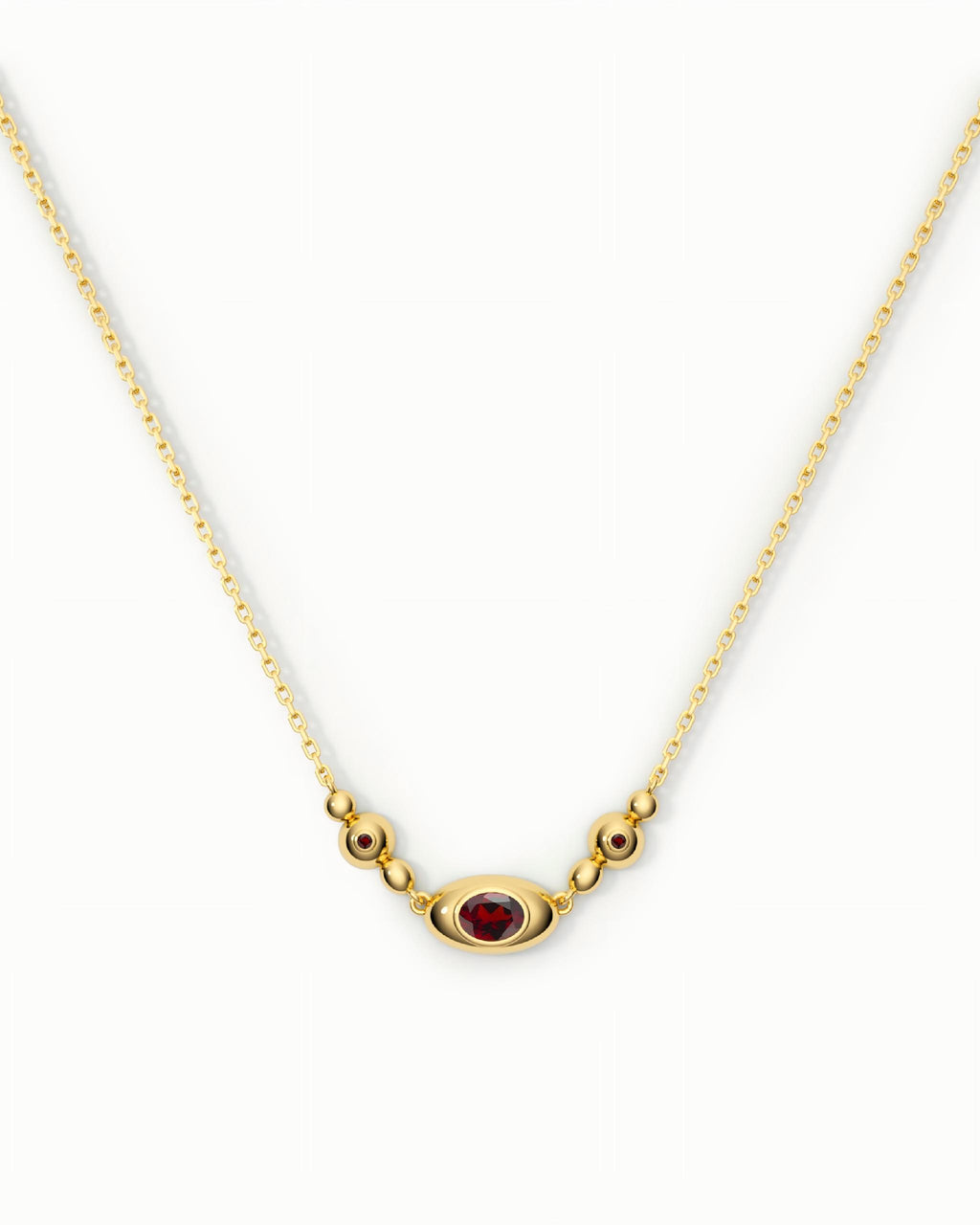Beaded Bar Necklace Pendant In Sterling Silver With Garnet