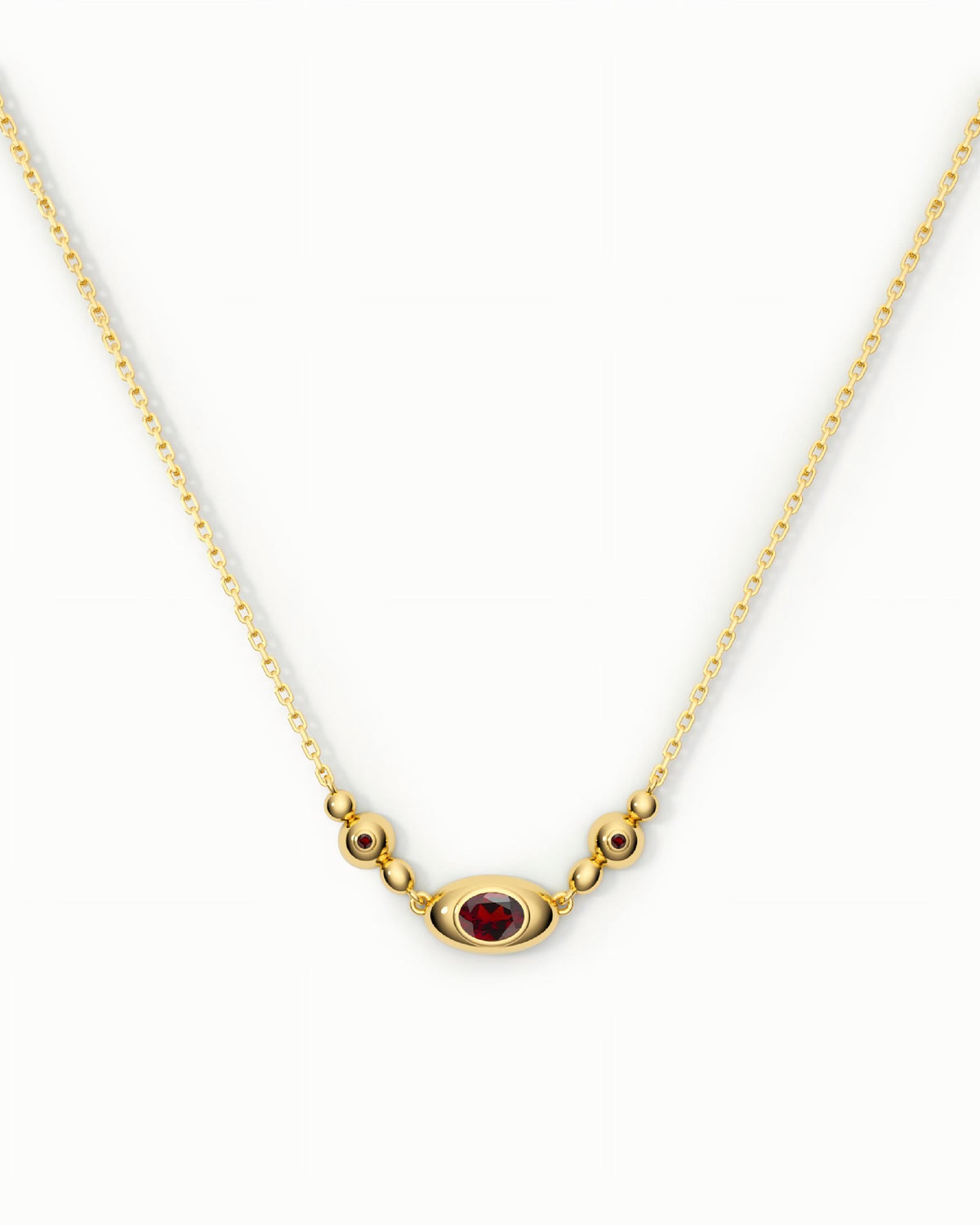 Beaded Bar Necklace Pendant In Sterling Silver With Garnet