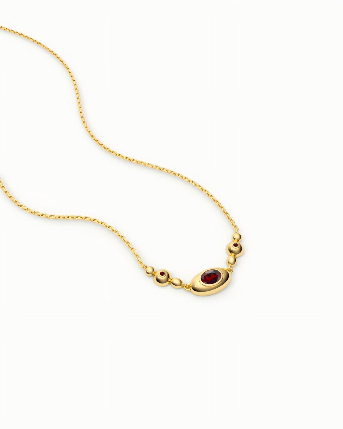 Beaded Bar Necklace Pendant In Sterling Silver With Garnet