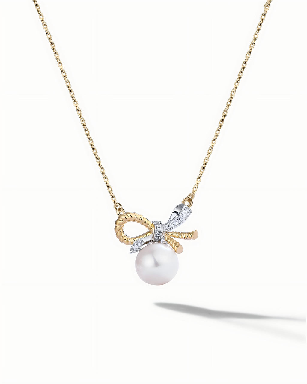 Bowknot Necklace Pendant In Sterling Silver With Pearl
