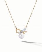 Bowknot Necklace Pendant In Sterling Silver With Pearl