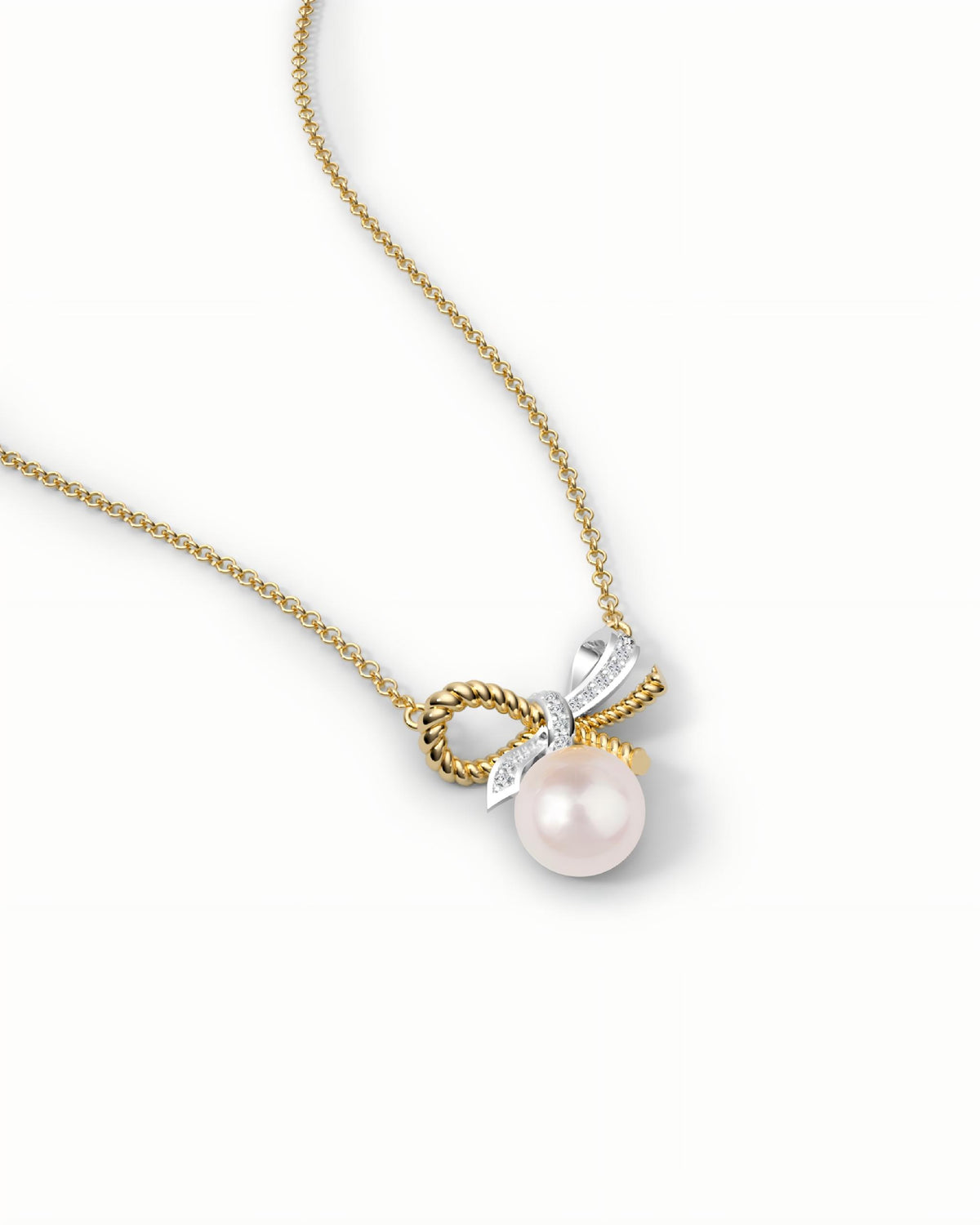 Bowknot Necklace Pendant In Sterling Silver With Pearl