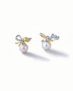 Bowknot Earrings In Sterling Silver With Pearl