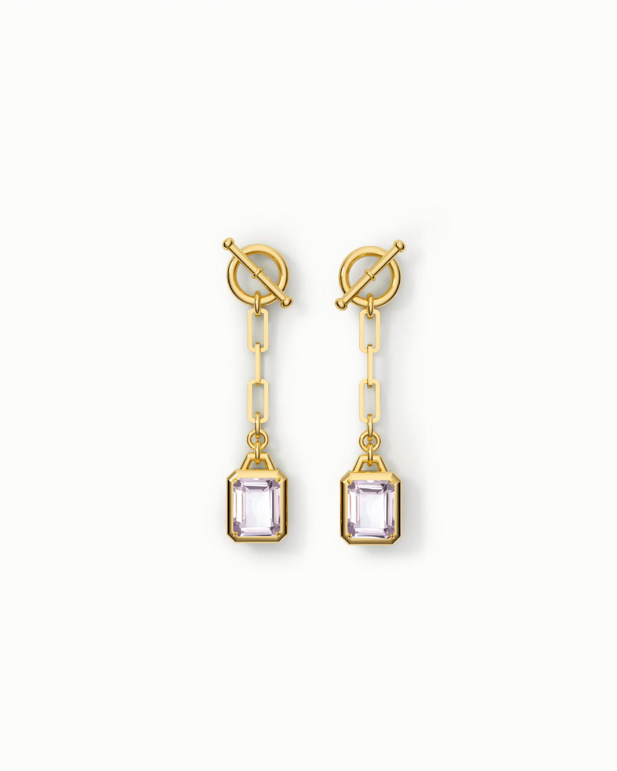 Chain Link Drop Earrings In Sterling Silver With Amethyst