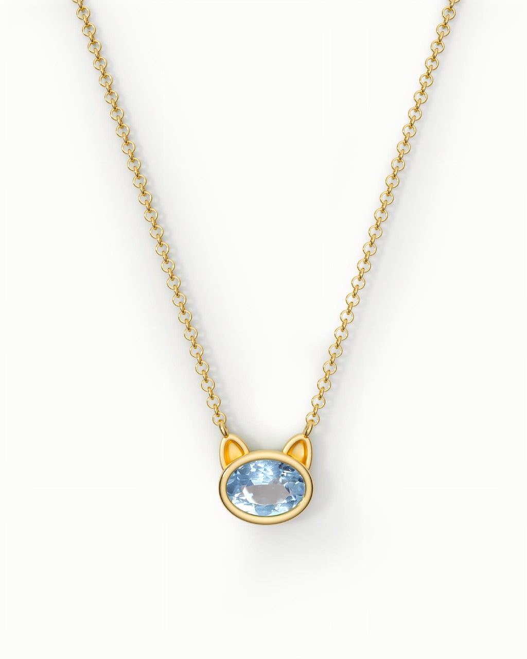 Cute Cat Necklace Pendant In Sterling Silver With Topaz