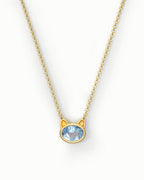 Cute Cat Necklace Pendant In Sterling Silver With Topaz