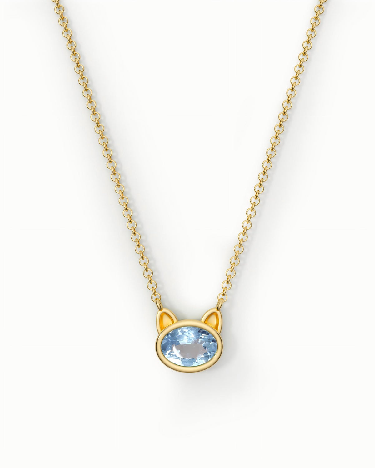 Cute Cat Necklace Pendant In Sterling Silver With Topaz