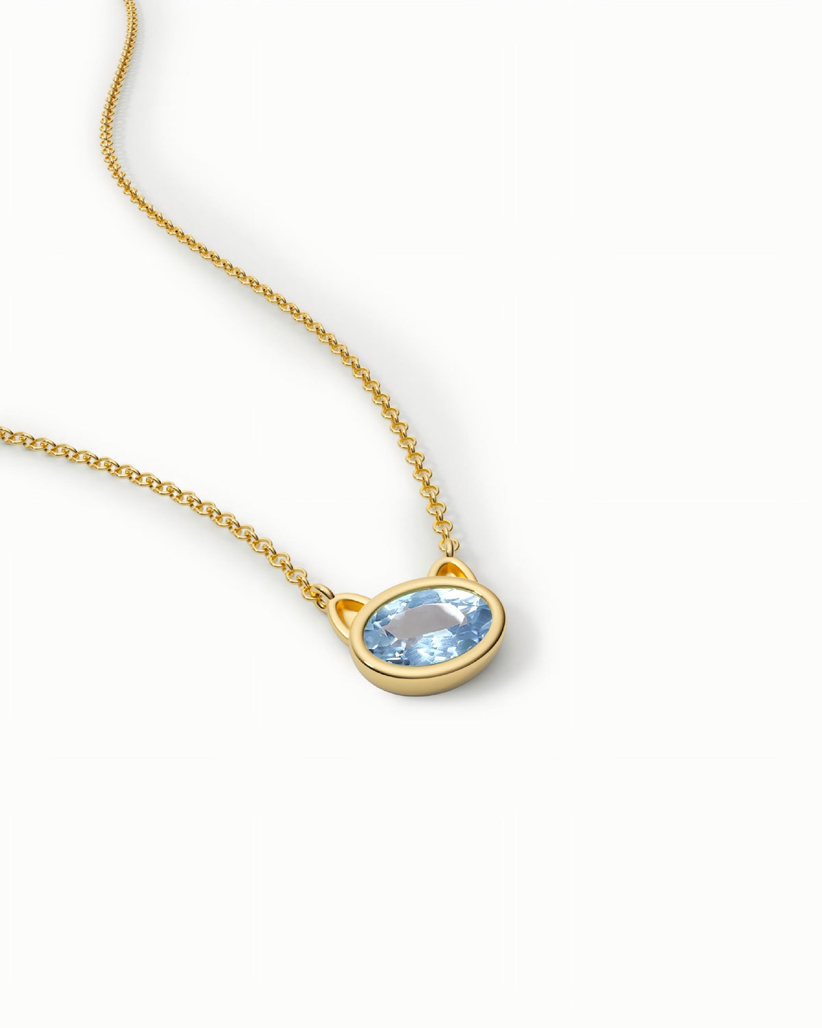 Cute Cat Necklace Pendant In Sterling Silver With Topaz