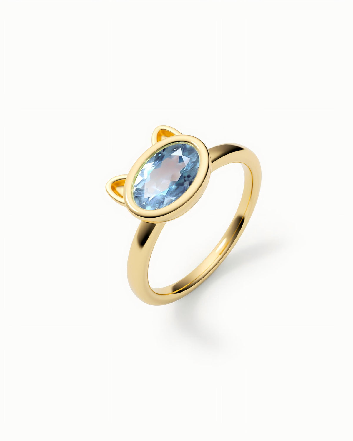 Cute Cat Ring In Sterling Silver With Topaz