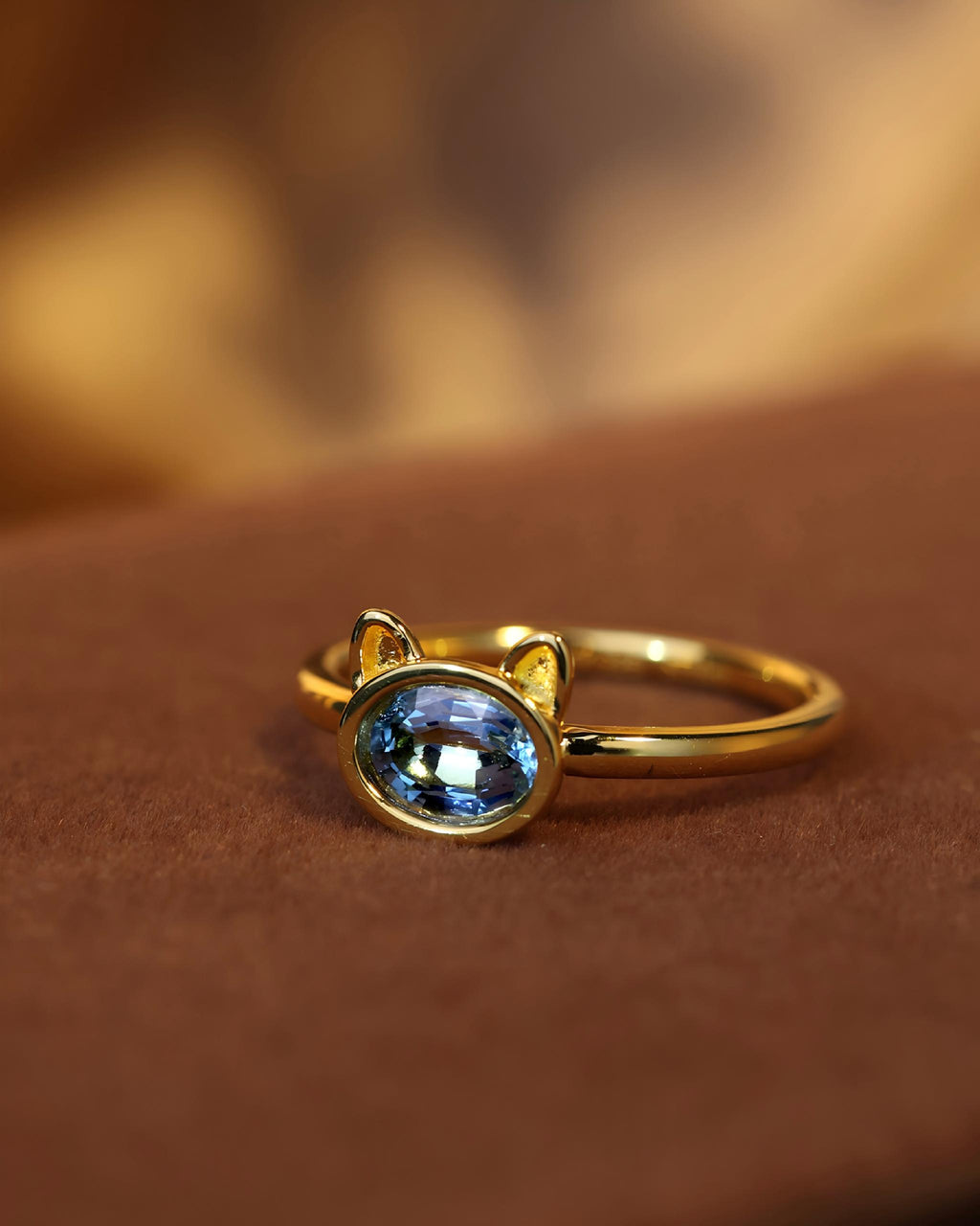 Cute Cat Ring In Sterling Silver With Topaz