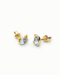 Cute Cat Stud Earrings In Sterling Silver With Topaz