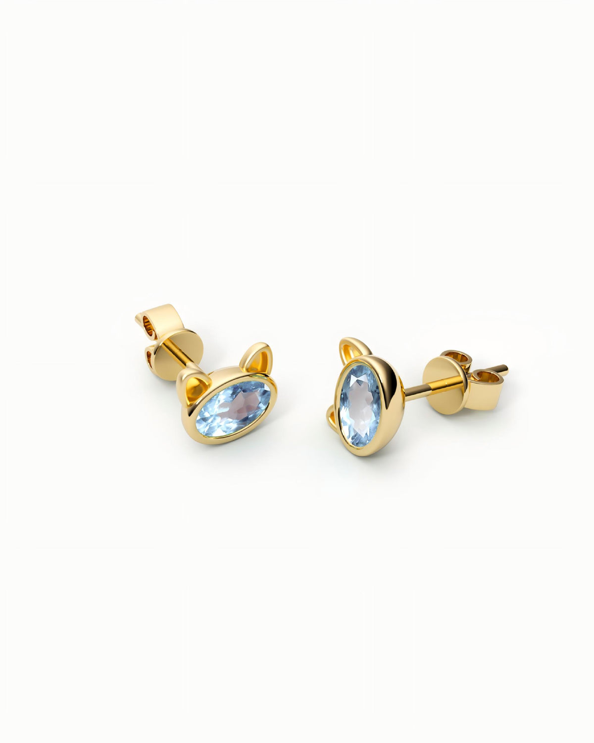 Cute Cat Stud Earrings In Sterling Silver With Topaz