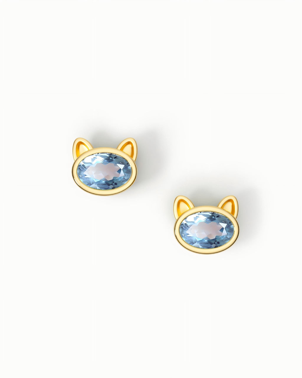 Cute Cat Stud Earrings In Sterling Silver With Topaz