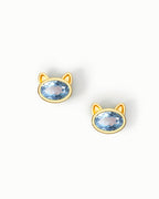 Cute Cat Stud Earrings In Sterling Silver With Topaz