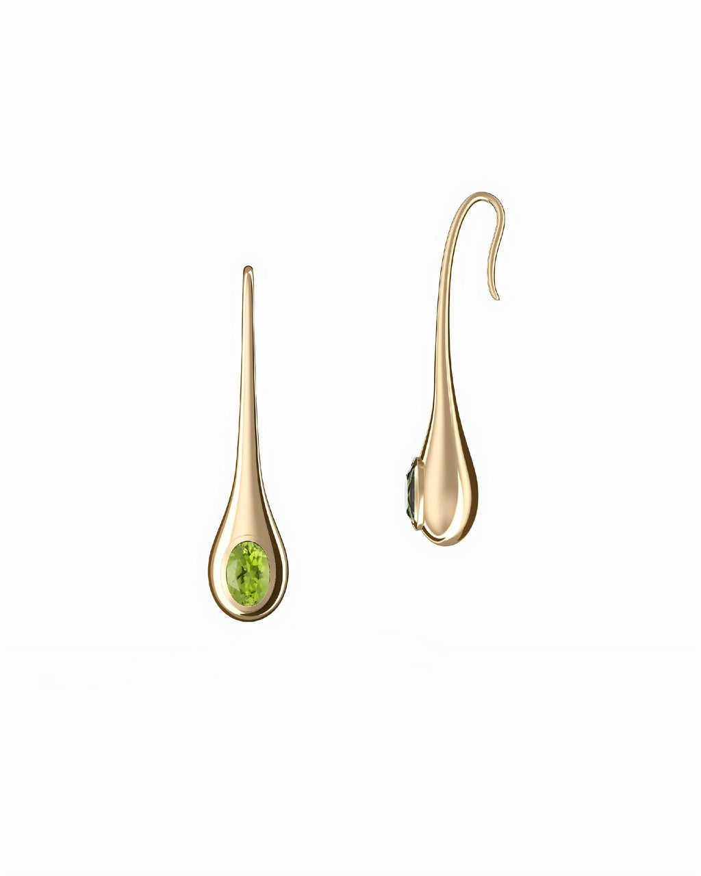Elongated Teardrop Earrings In Sterling Silver With Peridot