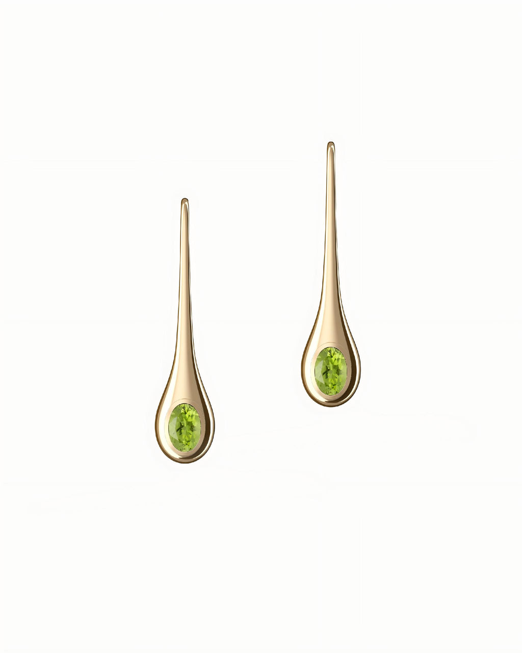 Elongated Teardrop Earrings In Sterling Silver With Peridot
