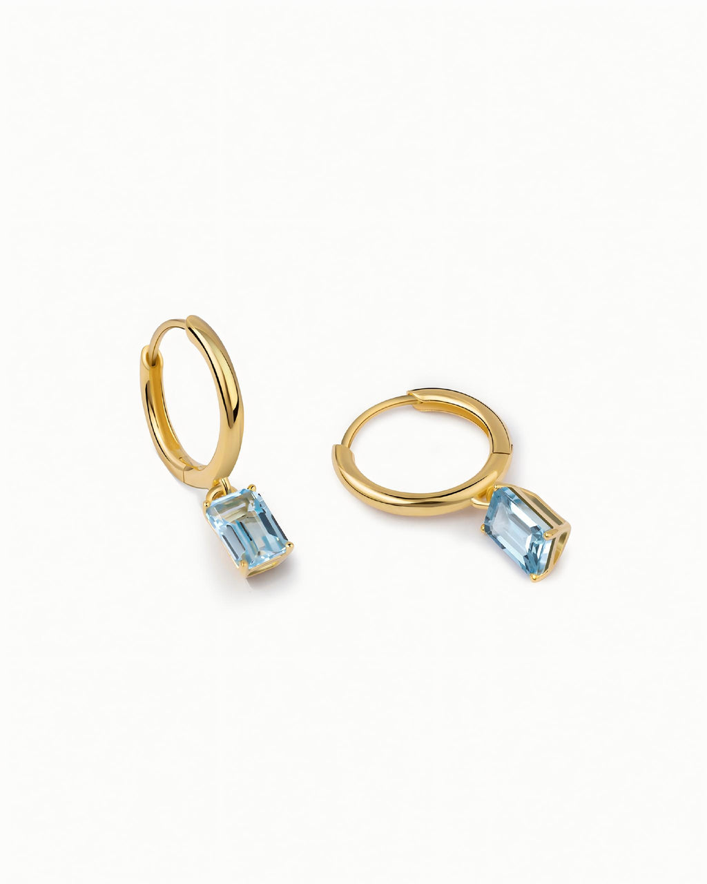 Emerald Cut Huggie Earrings In Sterling Silver