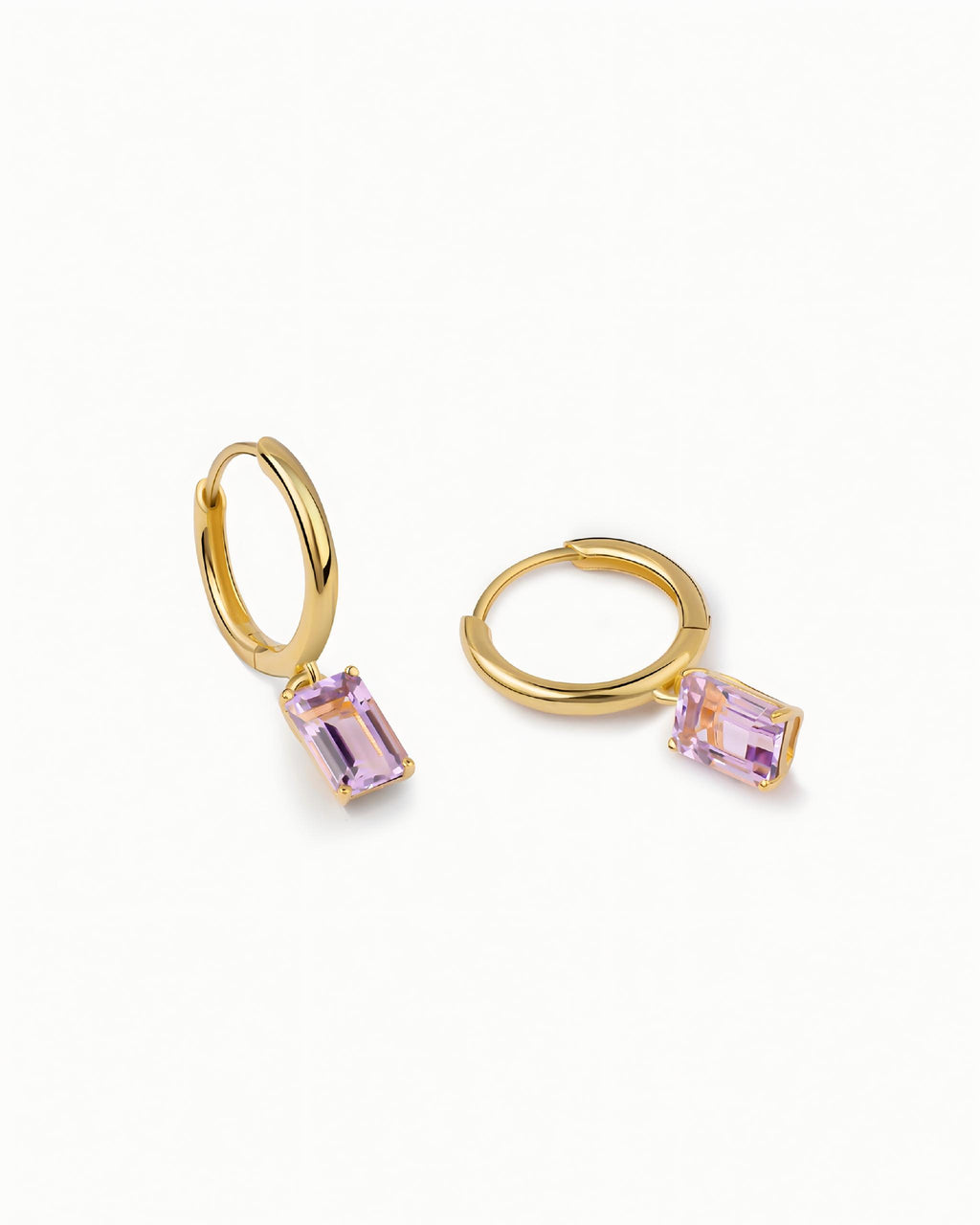 Emerald Cut Huggie Earrings In Sterling Silver