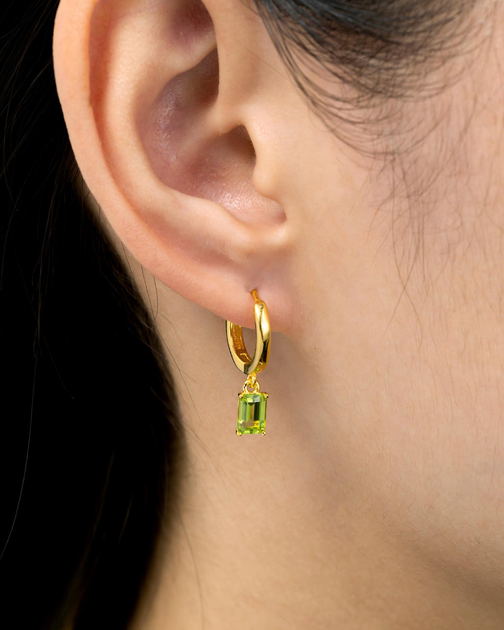Emerald Cut Huggie Earrings In Sterling Silver