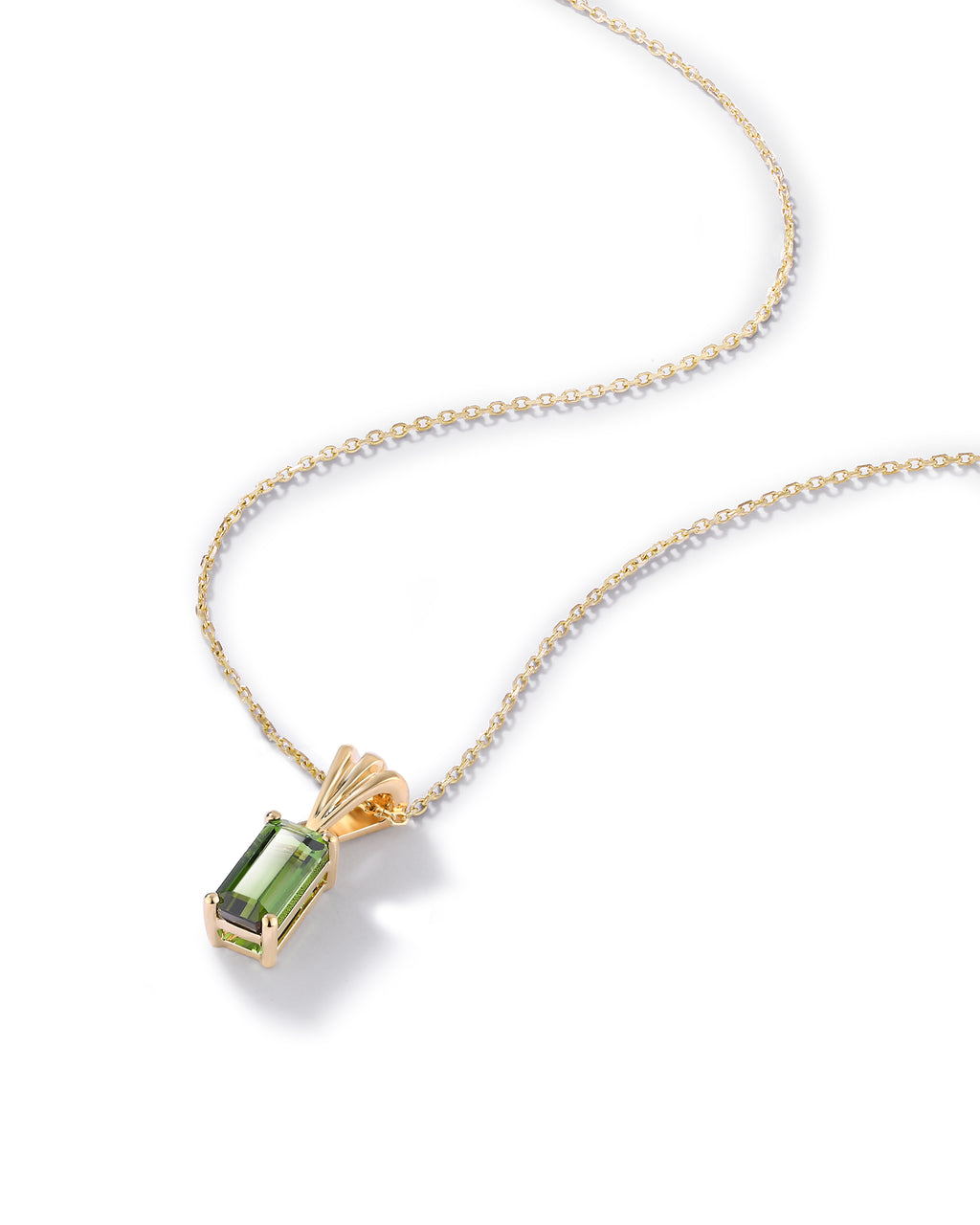 Emerald Cut Necklace Pendant In Sterling Silver With Tourmaline