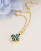 Four Leaf Clover Necklace Pendant In Sterling Silver With Topaz