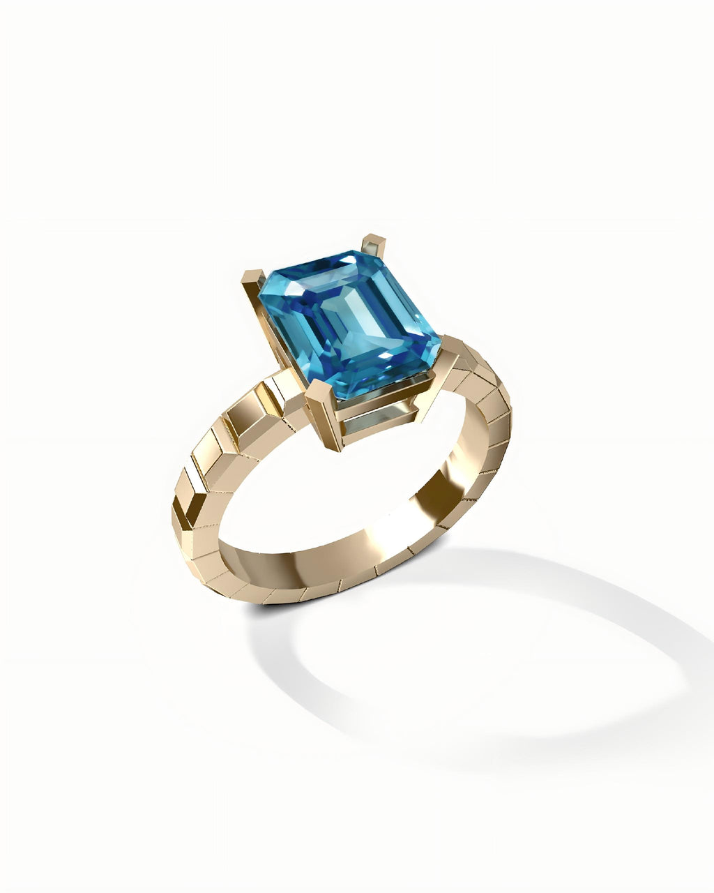 Geometric Solitaire Ring In Sterling Silver With Topaz