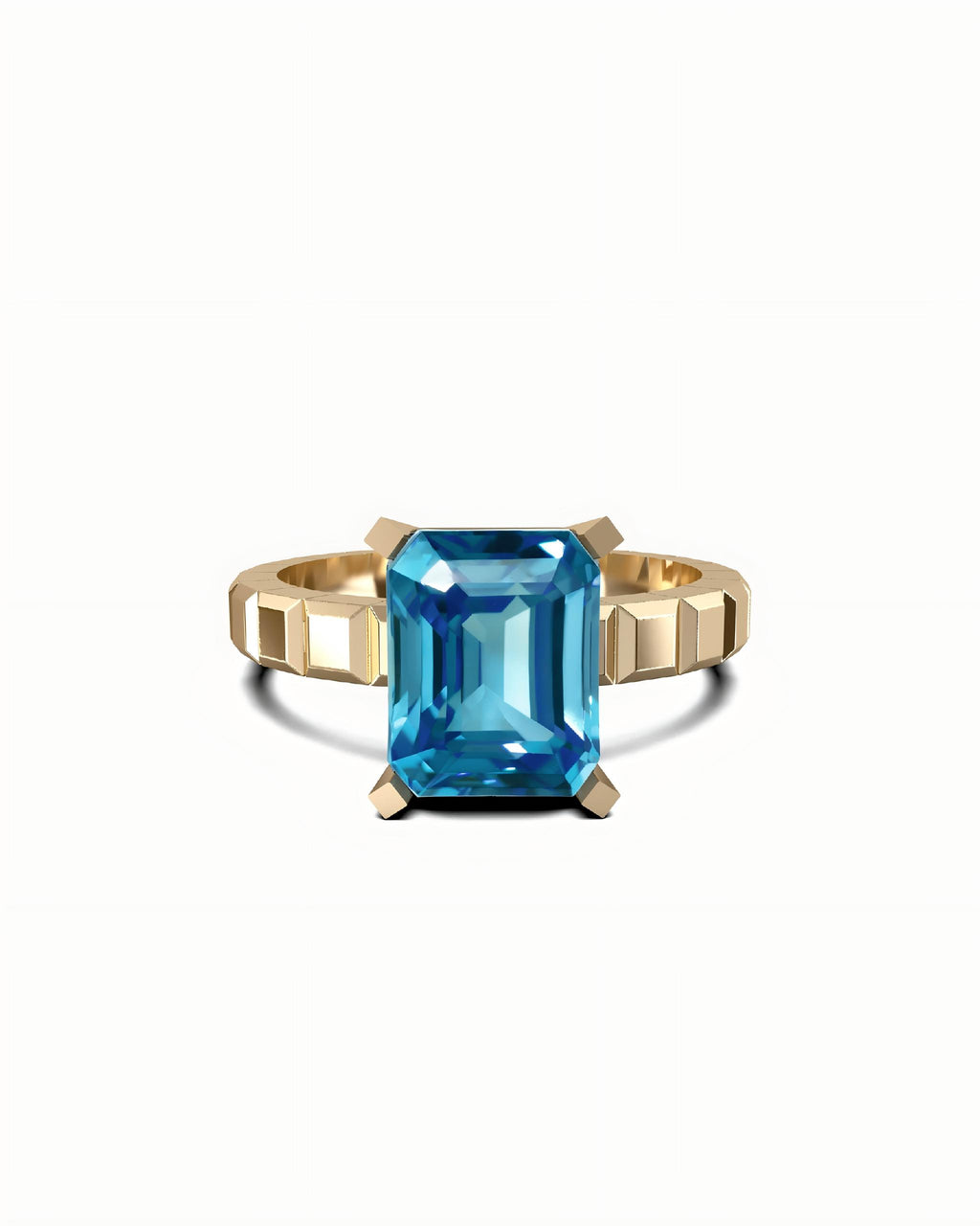 Geometric Solitaire Ring In Sterling Silver With Topaz