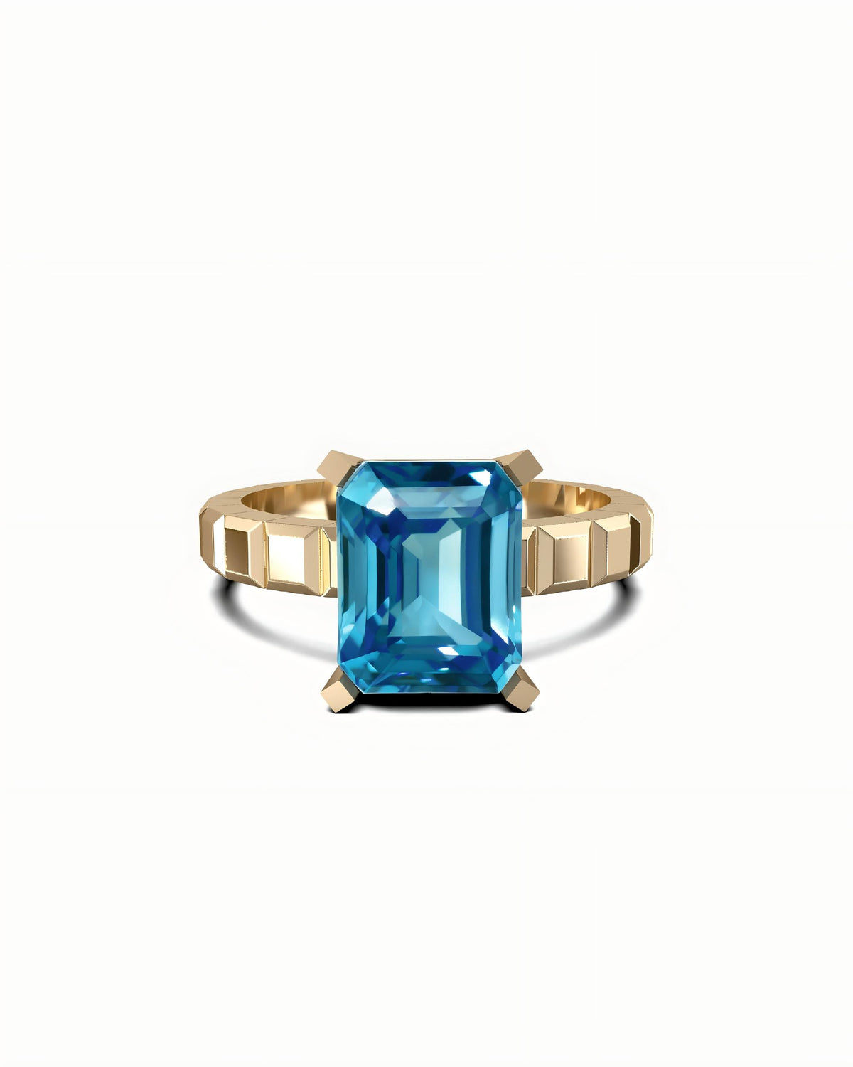 Geometric Solitaire Ring In Sterling Silver With Topaz