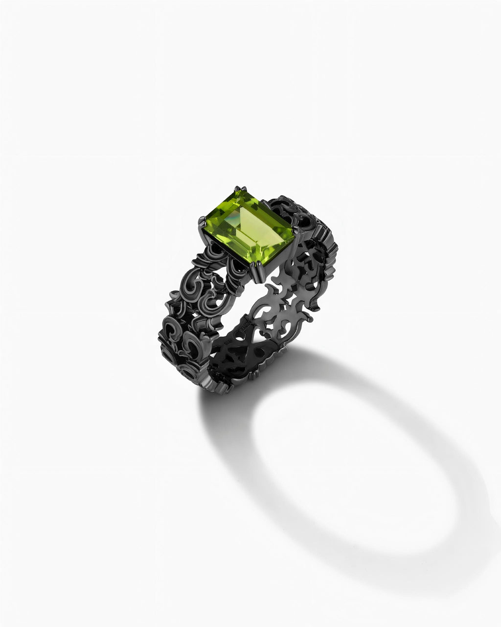 Gothic Filigree Ring In Sterling Silver With Peridot