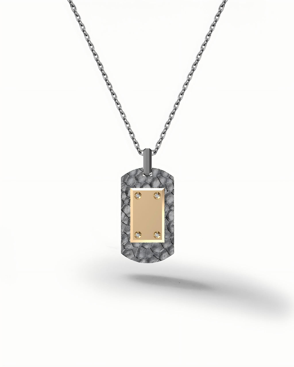 Hammered Dog Tag Necklace Pendant In Sterling Silver