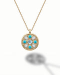 Medallion Necklace Pendant In Sterling Silver With Topaz And Turquoise