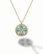 Medallion Necklace Pendant In Sterling Silver With Topaz And Turquoise