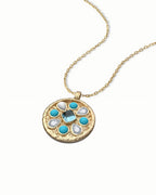 Medallion Necklace Pendant In Sterling Silver With Topaz And Turquoise