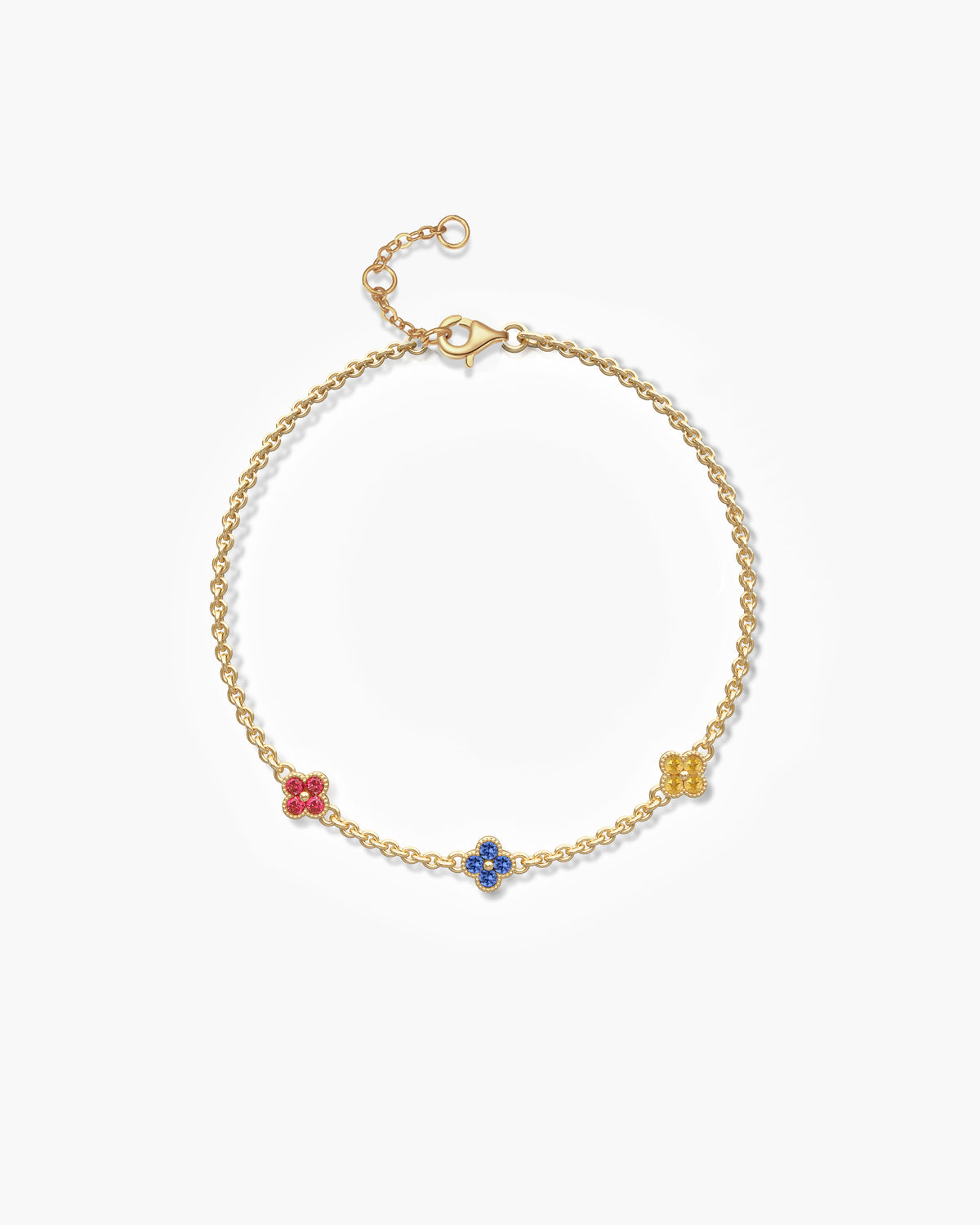 Multicolor Four Leaf Clover Bracelet In Sterling Silver With Sapphire
