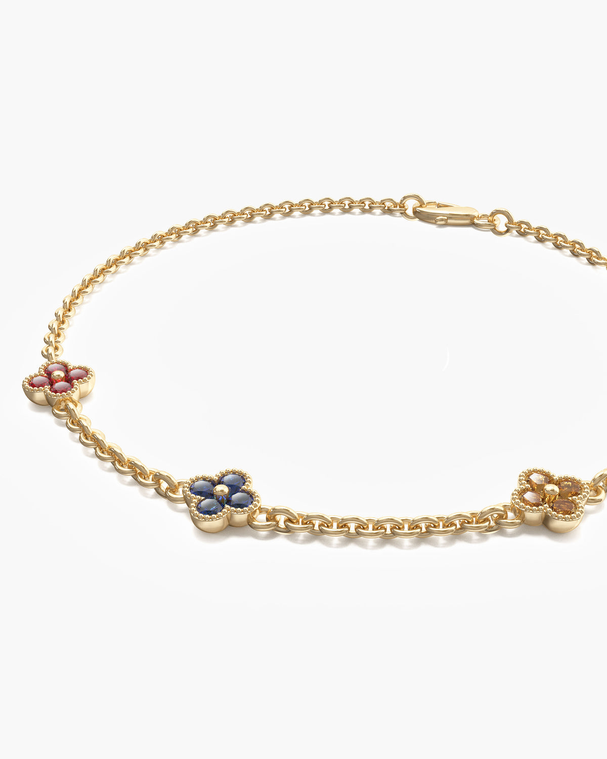 Multicolor Four Leaf Clover Bracelet In Sterling Silver With Sapphire