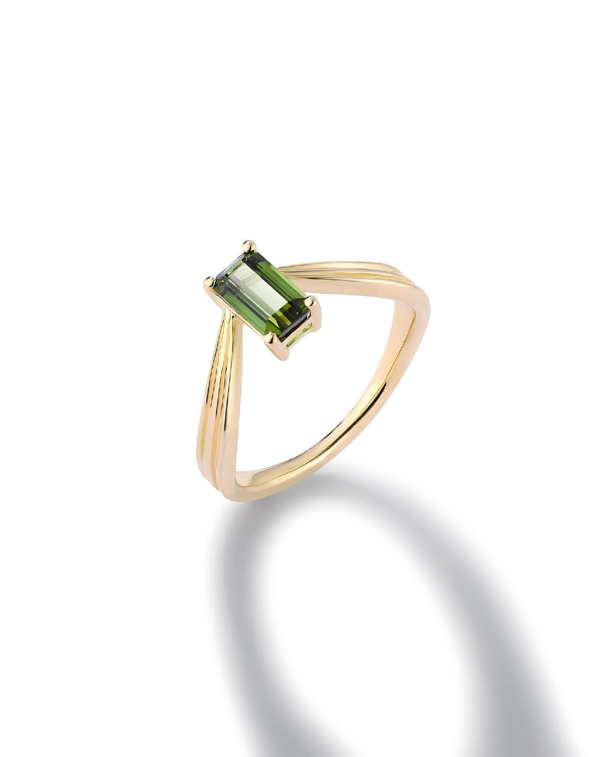Ribbed Chevron Ring In Sterling Silver With Tourmaline