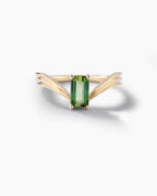 Ribbed Chevron Ring In Sterling Silver With Tourmaline