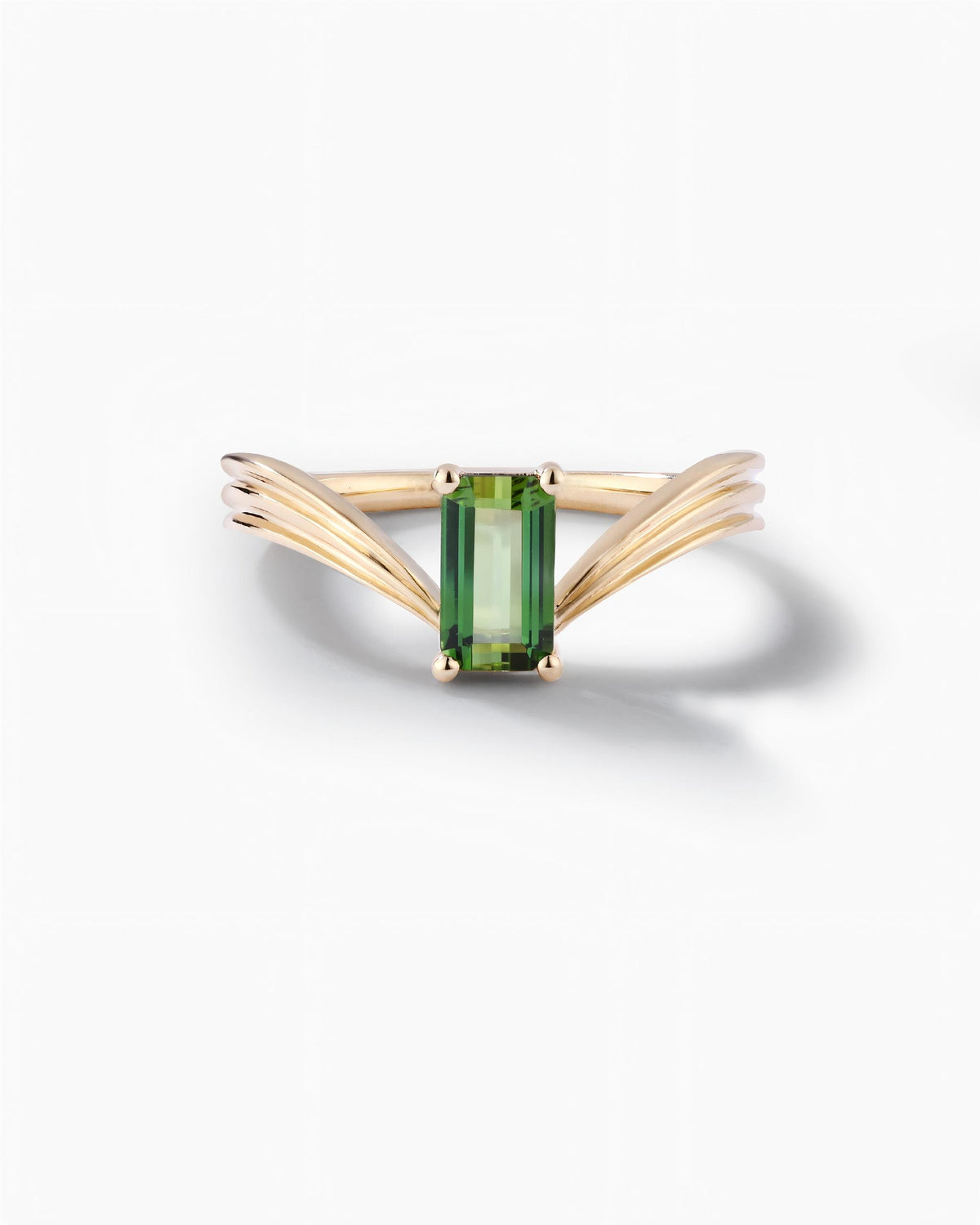 Ribbed Chevron Ring In Sterling Silver With Tourmaline
