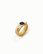 Ribbed Hoop Ring In Sterling Silver With Black Agate