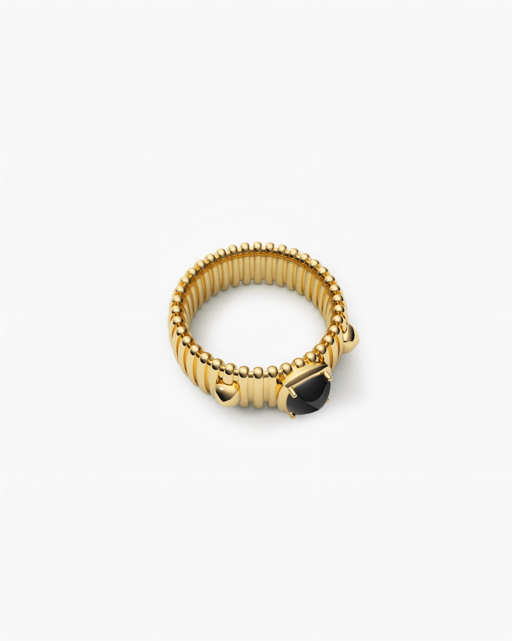 Ribbed Hoop Ring In Sterling Silver With Black Agate