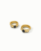 Ribbed Huggie Hoop Earrings In Sterling Silver With Black Agate