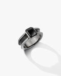 Ribbed Signet Ring In Sterling Silver With Black Agate