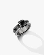 Ribbed Signet Ring In Sterling Silver With Black Agate